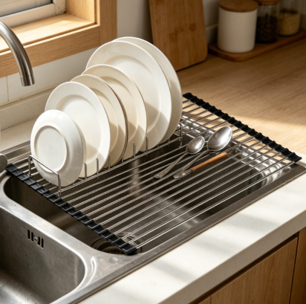 Roll Up Over Sink Dish Drying Rack, Black